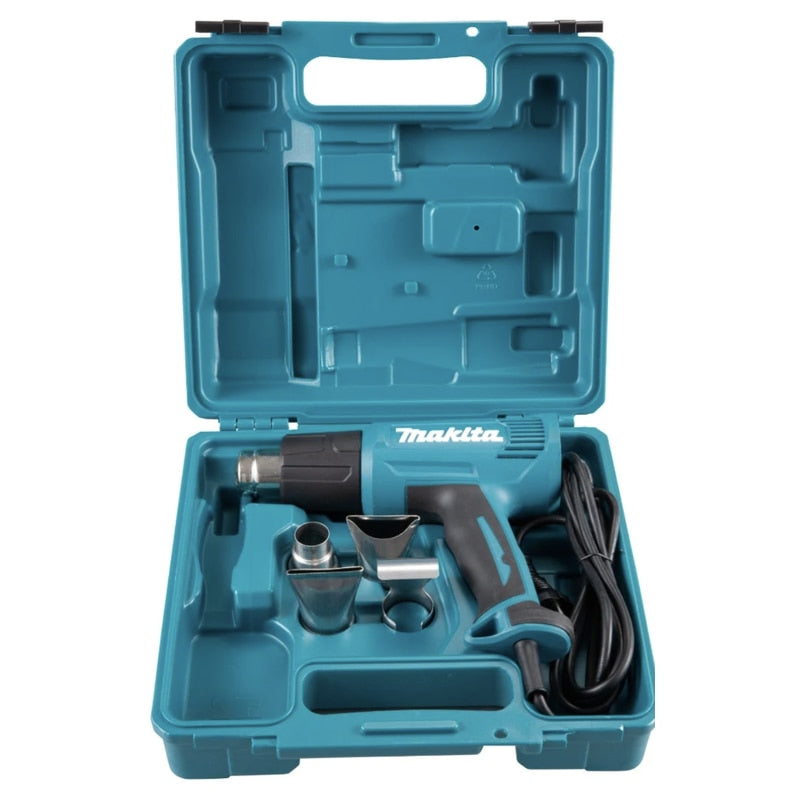 Suflanta / pistol cu aer cald, Makita, 1600 W, 2 trepte, cu valiza si 4 duze, pentru uscarea, indepartarea lacurilor vechi, aplicarea adezivilor, 0.56 kg, 230 V, cablu 2m, 350 - 500 grade Celsius
