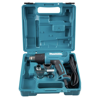 Suflanta / pistol cu aer cald, Makita, 1600 W, 2 trepte, cu valiza si 4 duze, pentru uscarea, indepartarea lacurilor vechi, aplicarea adezivilor, 0.56 kg, 230 V, cablu 2m, 350 - 500 grade Celsius
