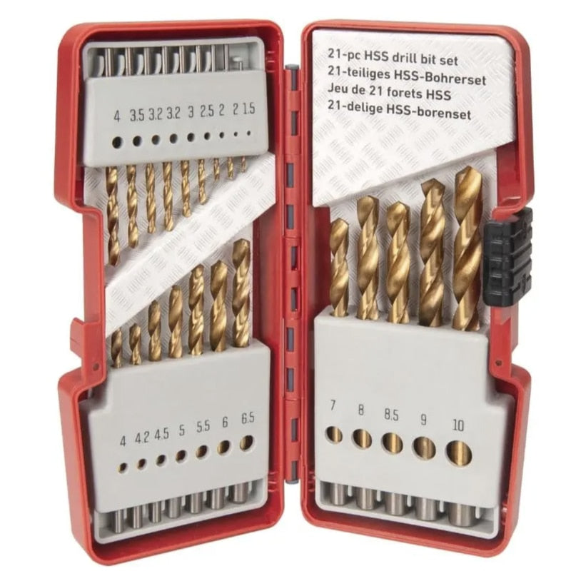 Burghiu pentru metal, tip HSS, coada cilindrica, Skil, 1.5 - 10 mm, set 21 bucati, cutie de depozitat practica, Compatibilitate cu masina de gaurit, masina de gaurit / insurubat, prindere cilindrica