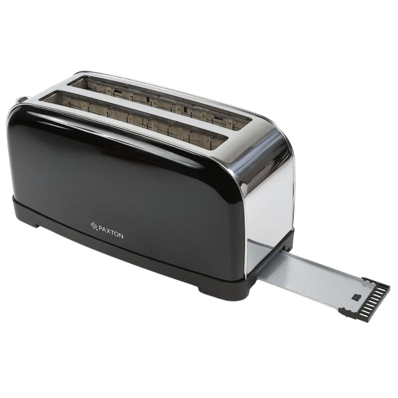 Prajitor de paine Paxton, 1500 W, 4 felii, 7 trepte de rumenire, functie dezghetare, reincalzire, anulare, de ridicare felii, tava pentru firimituri detasabila, negru + argintiu, 1.6 kg, 230 V