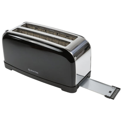Prajitor de paine Paxton, 1500 W, 4 felii, 7 trepte de rumenire, functie dezghetare, reincalzire, anulare, de ridicare felii, tava pentru firimituri detasabila, negru + argintiu, 1.6 kg, 230 V