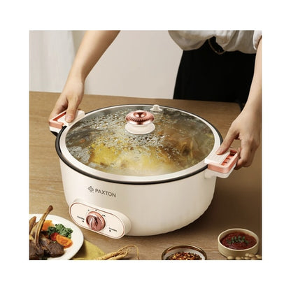 Multicooker, oala electrica Paxton, 1600 W, 7 litri, 2 trepte de putere, incalzire circulara, gatire sub micro-presiune, digital, capac detasabil, bej