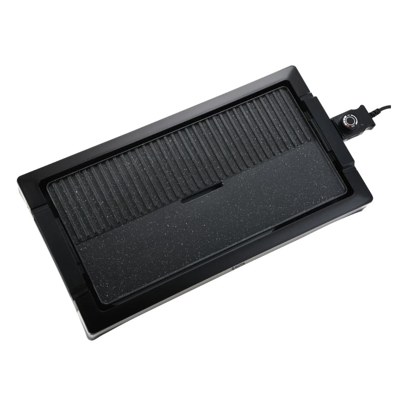 Gratar electric Paxton, 2200 W, plita anti-aderenta detasabila 51.5 x 25 cm, termostat reglabil in 5 trepte, suprafata de gatit neteda si cu striatii, negru, 2.7 kg, 230V, cablu 0.8 m, 80 - 200 grade