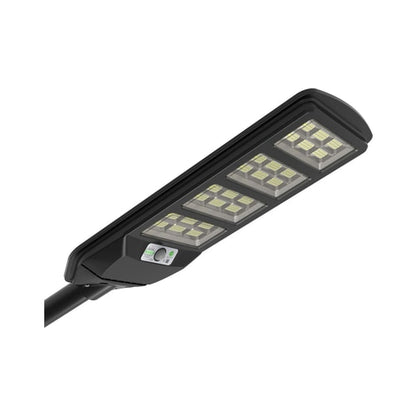 Corp de iluminat solar stradal LED Hoff, 15 W, 2800 lm, lumina rece, negru, cu senzor PIR si telecomanda, 622x251x47mm, autonomie 25.000 ore, 14 ore functionare continua