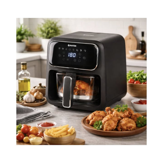 Friteuza cu aer cald, airfryer, Paxton, 1400 W, 4 litri, 8 programe, timer, afisaj digital tactil, termostat reglabil, interval temperatura de la 80 la 200 grade, negru, 5 kg, 1m