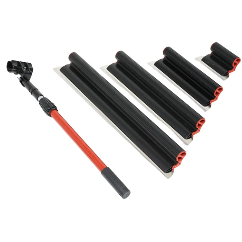 Gletiera Holzer, PVC, set 4 buc otel + maner adaptor PVC + maner telescopic 1.2 m + valiza, pentru finisarea tencuielii, netezirea precisa si uniforma a suprafetelor, fara zgarieturi si denivelari