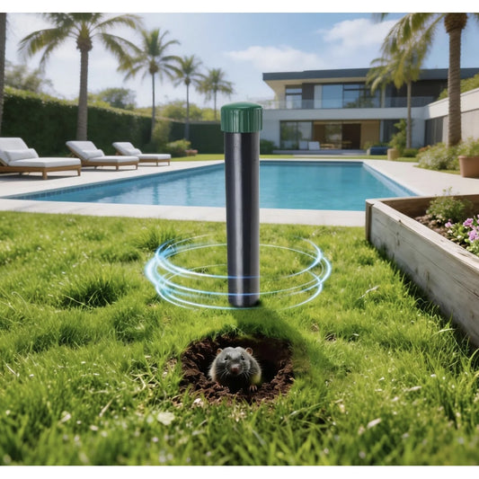 Dispozitiv anticartita Hoff, 650 mp, 4.5 x 4.5 x 28 cm, 3 baterii LR20, neincluse, 4.5 V, 78 dB, frecventa de 400 Hz +/- 100 Hz, pe unde sonore si vibratii, fara substante chimice sau capcane