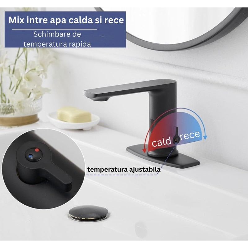 Bateria sanitara pentru lavoar, cu senzor NETERRA®, moderna si practica pentru baie, utilizare fara atingere, economisirea apei, din alama si materiale rezistente la uzura, birouri, spatii comerciale