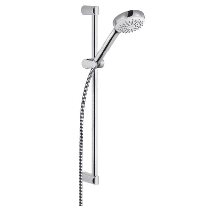 Pachet baterii baie + para dus + bara + furtun Kludi Pure & Easy 3 in1, furtun dus 1.6m, pentru baie, Finisaj cromat, comutator, Limitator de apa fierbinte, Protectie impotriva fluctuatiilor presiune