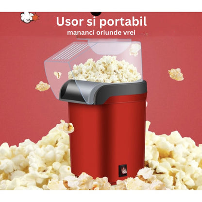 Aparat cu Aer Cald de facut Popcorn NETERRA, Gata in max. 3 min, prepararea rapida si sanatoasa, 1200W, Recipient dozator Boabe detasabil, cupa pus boabe, fara ulei, portabil, usor de depozitat, Rosu