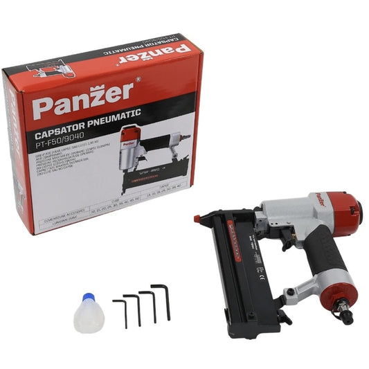 Capsator pneumatic pentru cuie, capse, Panzer, 8 bari, fixarea rapida a capselor si a cuielor, magazie maxima 100 de cuie sau de 80 de capse, cuie de 10 - 50 mm, capse de 13 - 40 mm, 1.45 kg