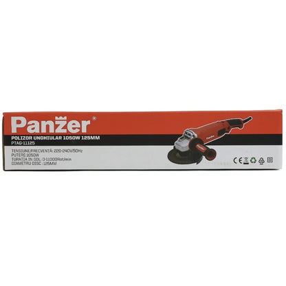 Polizor unghiular Panzer, 1050 W, 11000 rpm, diametru disc 125 mm, include aparatoare, cheie splinturi, maner auxiliar, 1.8 kg, 230 V, M14, Sistem de blocare, Aparatoare, flexibilitate, compact
