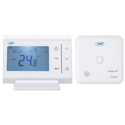 Termostat de ambient pentru centrala, wireless, fara fir, PNI, programabil, afisaj digital, protectie inghet, programare pe zile, IP30, alb, acuratete 0.1 grade, 2 x AAA, de la 5 - 35 grade