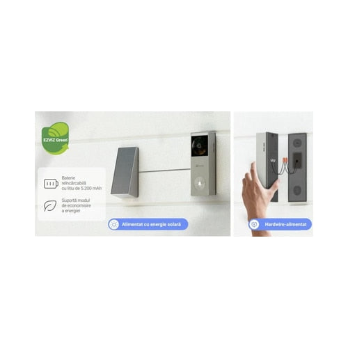 Sonerie video smart, inteligenta EZVIZ, Wi-Fi, panou solar, acumulator 5200 mAh, stocare 32 GB