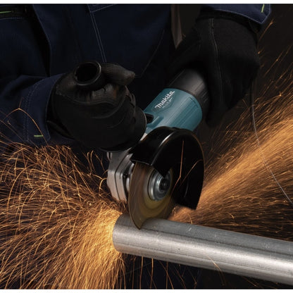Polizor unghiular Makita, 850 W, 11000 rpm, diametru disc 125 mm, profesional, Sistem de blocare, Aparatoare, M14, 2kg, 230V, include cheie splinturi, flansa de prindere, maner, piulita pentru flansa