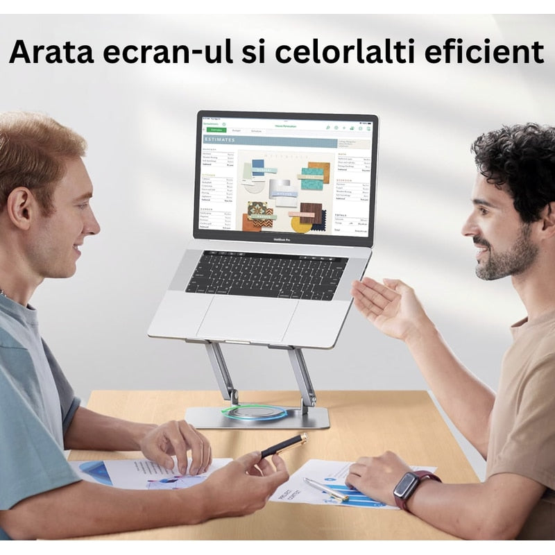 Suport laptop ergonomic NETERRA, reglabil pe înălțime, aluminiu, portabil, gri, compatibil până la 17.3 inch