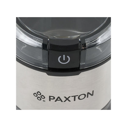 Rasnita cafea, Paxton, 150 W, 50 g, sistem depozitare cablu 0.8 metri, lame din inox, argintiu, 9.1 x 9.1 x 18.3 cm, 0.7 kg, 230V, 68 dB, clasa protectie 2, buton ON OFF