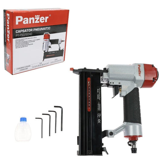 Capsator pneumatic pentru cuie, capse, Panzer, 8 bari, fixarea rapida a capselor si a cuielor, magazie maxima 100 de cuie sau de 80 de capse, cuie de 10 - 50 mm, capse de 13 - 40 mm, 1.45 kg