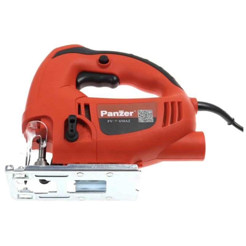 Fierastrau electric vertical, pendular, Panzer, 650 W, 220 V, 107 dB, 3000 curse / min, 70 mm taiere lemn, otel 8 mm, plastic, prindere fara cheie, cablu 2m, baza din otel, 4 pozitii pendulare