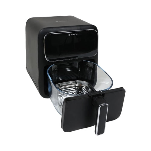 Friteuza cu aer cald, airfryer, Paxton, 1400 W, 4 litri, 8 programe, timer, afisaj digital tactil, termostat reglabil, interval temperatura de la 80 la 200 grade, negru, 5 kg, 1m