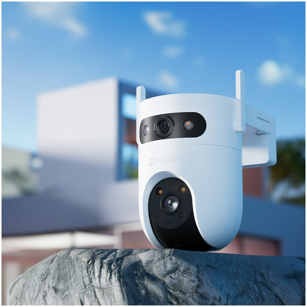 Camera de supraveghere exterior Ezviz H9c Dual, 5+5MP, 3K, Iluminare Duala, Alarma Acustica si Optica, Auto Tracking, card MicroSD pana la 512 GB si stocare in Ezviz CloudPlay, microfon, detectarea formei umane/vehiculului cu ajutorul AI
