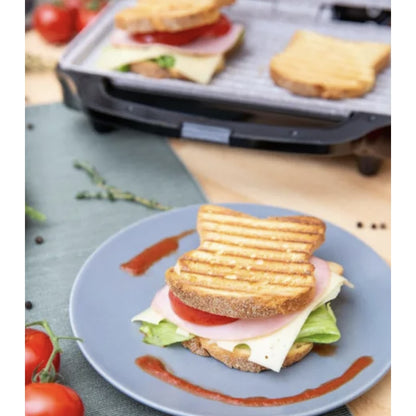 Sandwich maker, Rohnson, 900 W, 2 sandwich-uri, functie blocare, picioare antiderapante, maner izolat termic, carcasa din otel inoxidabil, protectie supraincalzire, argintiu, 1.73 kg, negru, cablu 1m