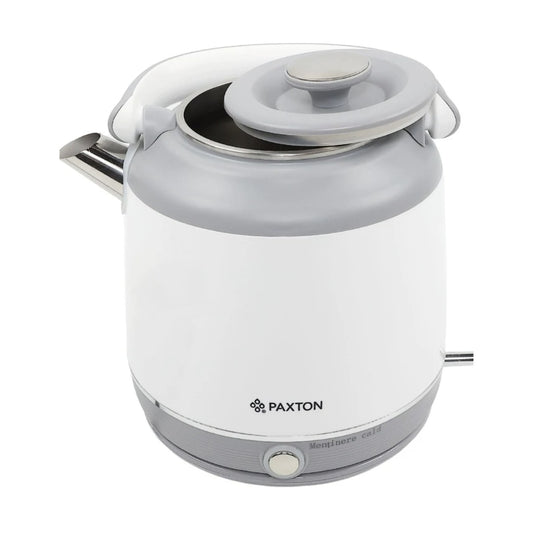 Fierbator apa electric, Paxton, 1800 W, 1.8 litri, baza rotativa de 360 grade, oprire automata, mentinere cald, maner ergonomic, marcaj nivel apa, indicator LED, alb gri, 1.2 kg, 25x19x29 cm, 230V