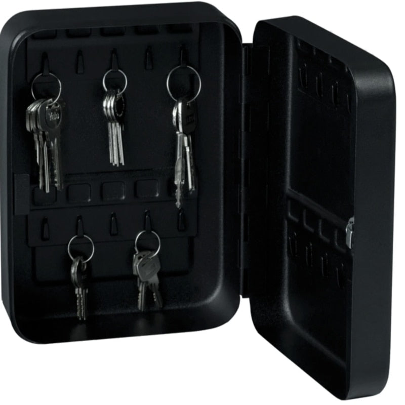 Caseta pentru chei Yale, pentru birouri mici, afaceri si gospodarii, apartamente, 20 de agatatori, cu cifru 3 cifre, montare sigura si usoara in perete, metal, negru, 20 x 16 x 8 cm, 0.75 kg