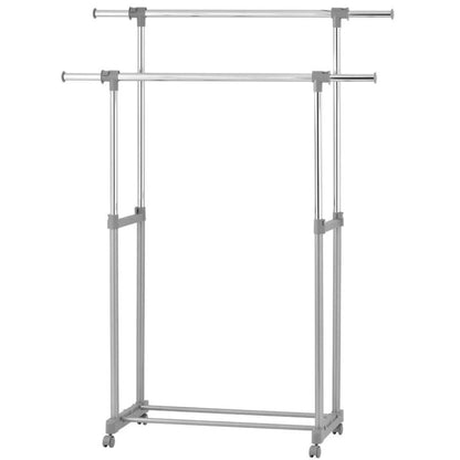 Suport haine Grandio cu 2 bare, metal și plastic, înălțime reglabilă 95.5-169 cm, negru, 90-139x42.5x95.5-169 cm