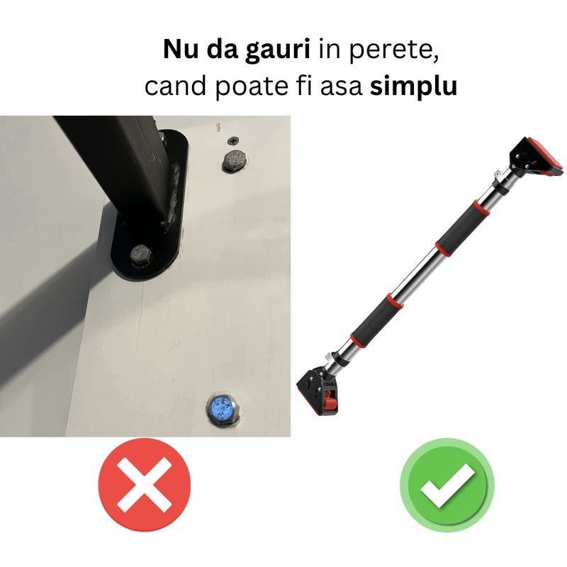 Bara tractiuni telescopica cu prindere pe usa, 4 in 1, reglabila 72-98 cm compatibil majoritatea usilor, fara gauri in pereti, simplu de montat apartament, NETERRA, Sarcina 200 kg max, Negru rosu