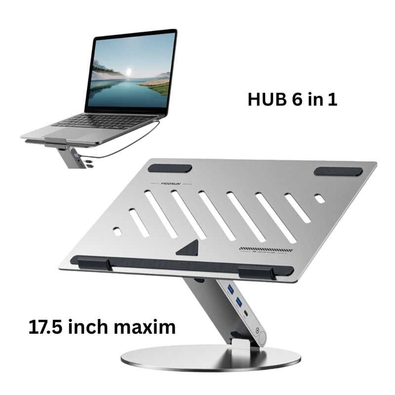 Suport laptop ergonomic NETERRA, reglabil pe înălțime, aluminiu, portabil, gri, compatibil până la 17.3 inch
