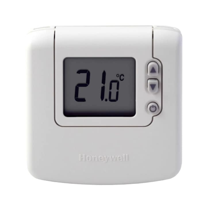 Termostat de ambient Honeywell, adisaj digital, cu fir, 90x92x27mm, pe baterii 2 x AA, 192 g, protectie la inghet, reduce consumul de combustibil al centralei cu aproximativ 10%