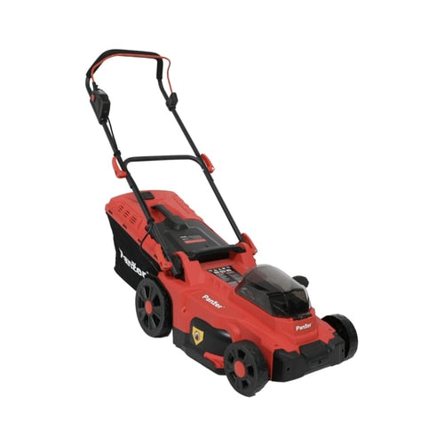 Masina de tuns iarba, Panzer, fara acumulator, motor fara perii, latime taiere 37 cm, 18 V + 18 V,  turatie 3300 rpm, 6 pozitii inaltime, sac colector 35 litri, inaltime reglabila 2.5 - 7.5 cm