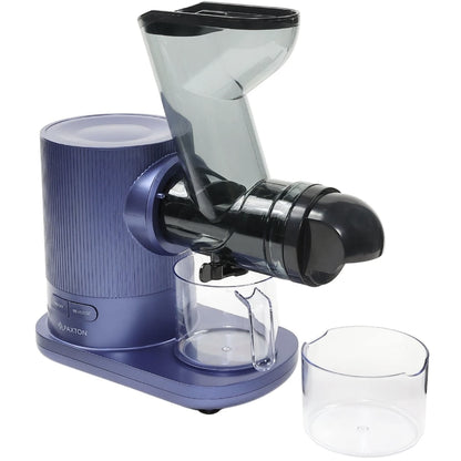 Storcator de fructe si legume, Paxton, 150 W, 1 viteza, recipient pulpa 0.5 litri, recipient suc 0.5 litri, functie Reverse, mov, 32.5 x 29 x 29 cm, 3.8 kg, 230V