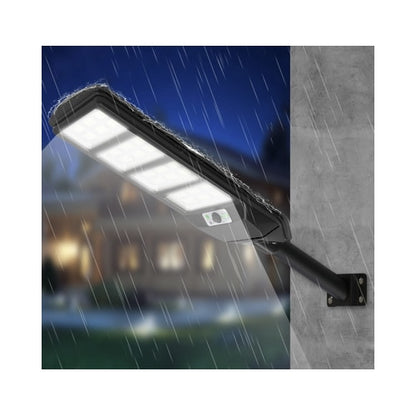 Corp de iluminat solar stradal LED Hoff, 12 W, 2200 lm, lumina rece, negru, cu senzor PIR si telecomanda, 25.000 ore autonomie, 12 ore functionare