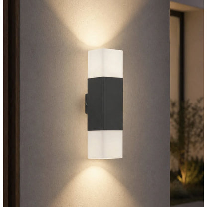 Aplica exterior Hepol, 2 x E27, gri, modern, IP54 rezistenta la exterior, 11 x 8 x 29 cm, 15 W max, gri, material structura otel inoxidabil, 2 surse