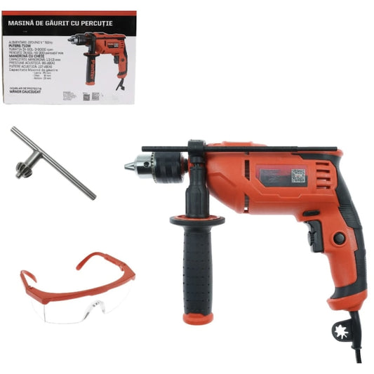 Masina de gaurit cu percutie, cu cablu, 710 W, 3000 rpm, mandrina cu cheie de la 1.5 pana la13 mm, gaurire beton 13mm, otel 8mm, lemn 25mm, 230V