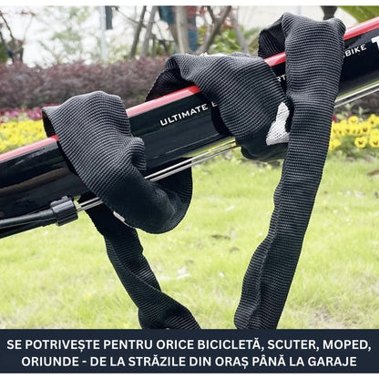 Cablu antifurt 4 cifre bicicleta, scuter, moped, 130 cm, practic si portabil pentru protejarea vehiculelor si echipamentelor impotriva furtului, din metal, cu cheie, calitate superioara, brand NETERRA