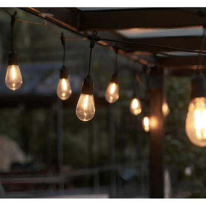Ghirlanda luminoasa Hoff, interior, exterior, 20 x LED E27, lumina calda, 2700 K, 15 m, IP 65, durata viata 10000 h, 500 lm, 8 moduri de lumina, plug play, adaptor priza, 230 V, cauciuc + plastic