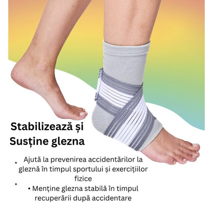 Orteza reglabila pentru glezna piciorului, pentru sustinerea si stabilizarea articulatiei in timpul activitatilor sportive sau utilizarii zilnice, compresie ajustabila, pentru entorse, suprasolicitare, instabilitate sau tendinita, NETERRA