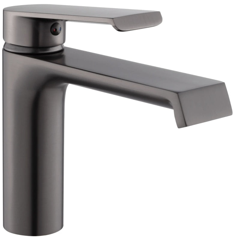 Baterie baie pentru lavoar, Kadda Girard, montaj stativ, monocomanda, finisaj gri periat, ventil inclus, 10 l/min, pipa medie 16 cm inaltime, actionare manuala, include furtun flexibil, racorduri