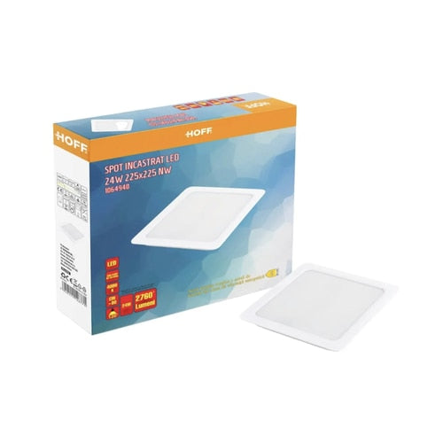 Spot LED incastrat Hoff, 24 W, 2760 lm, patrat, lumina neutra, 4000K, alb, latura de 22.5 cm, 20.000 ore dura viata medie, 220V