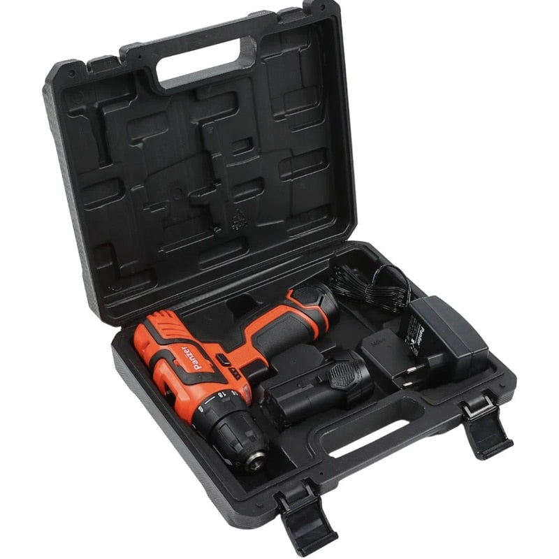 Masina de gaurit si insurubat, cu 2 acumulatori inclusi, 12 V, 2 Ah, Panzer, 1400 rpm, mandrina rapida, cu valiza, 2 trepte viteza, deschiderea mandarinei 10 mm, stanga sau dreapta