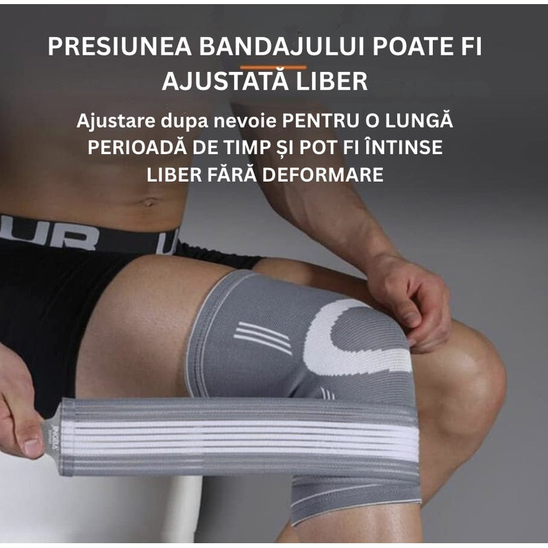 Orteza compresiva pentru rotula genunchiului, pentru sustinerea si stabilizarea articulatiei in timpul activitatilor zilnice sau sportive, pentru suprasolicitare, entorse, artrita sau dureri, NETERRA