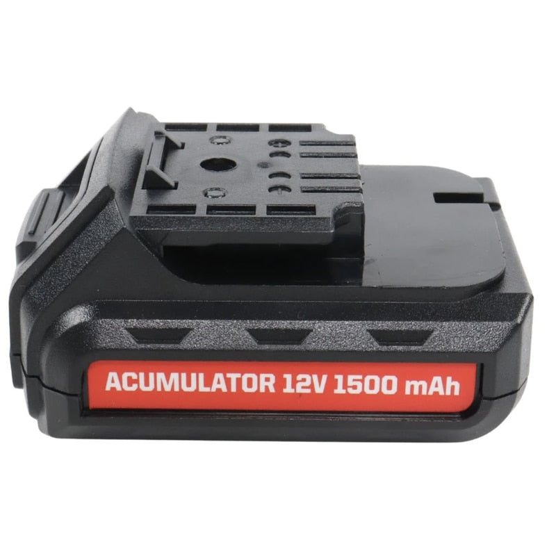 Masina de gaurit si insurubat, cu 1 acumulator inclus, 12 V, 1.5 Ah, Panzer, 1500 rpm, mandrina rapida, cu valiza, 2 trepte viteza