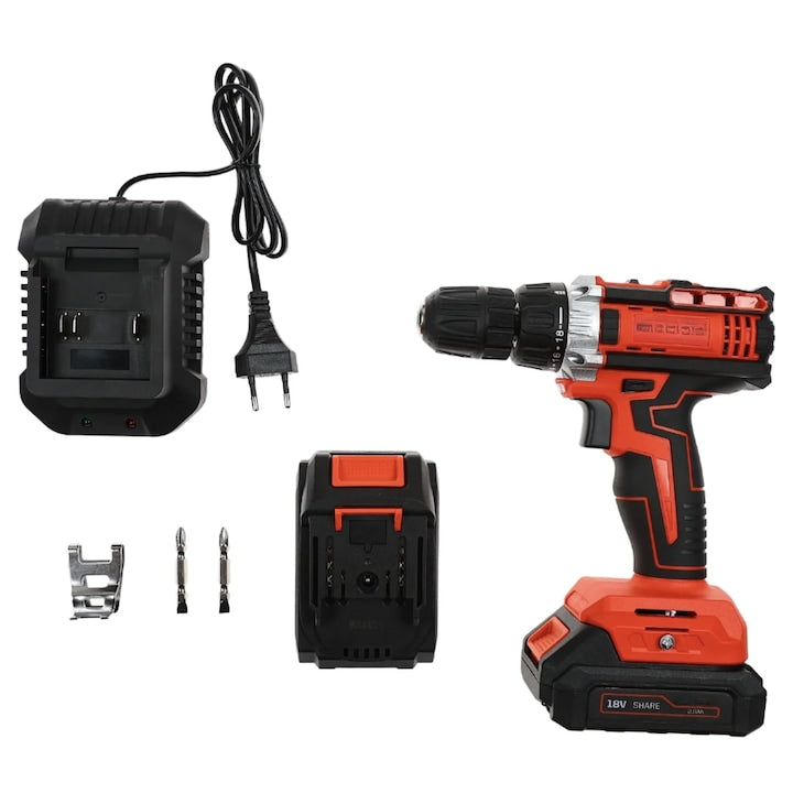 Masina de gaurit si insurubat, cu 2 acumulatori, 18 V, 2 Ah, 1450 rpm, mandrina rapida 10mm, cuplu 30Nm, cu valiza