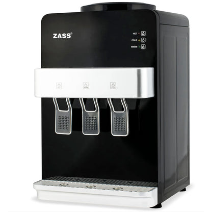 Dozator de apa Zass, putere incalzire 550 W, putere racire 50 W, indicatoare LED pentru apa calda si rece, termostat automat, negru, bidon superior 11 / 19 l, silentios, simplu, tava colectare apa