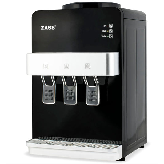 Dozator de apa Zass, putere incalzire 550 W, putere racire 50 W, indicatoare LED pentru apa calda si rece, termostat automat, negru, bidon superior 11 / 19 l, silentios, simplu, tava colectare apa