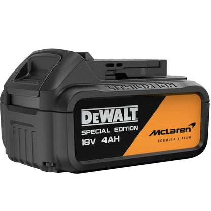 Masina de gaurit si insurubat, cu percutie, cu 2 acumulatori, 18 V, 4 Ah, DeWalt McLaren, profesionala, 2000 rpm, mandrina rapida, motor fara perii, mandrina 13 mm, 55 mm lemn si 13 mm in metal
