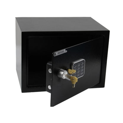 Seif Yale Mediu, cu alarma, inchidere electronica si cu cheie, otel, negru, 35 x 25 x 25 cm, alarma 130 dB, cifru 3-8 cifre, 16.3 litri, greutate 5.6 kg, alimentare baterii 4 x AA